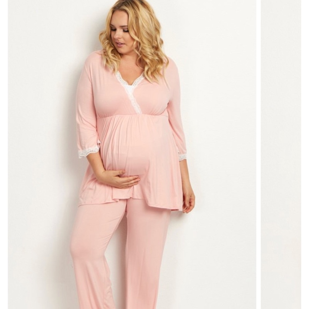 Pink Blush Maternity Lace Trim Pajama Set size 1X